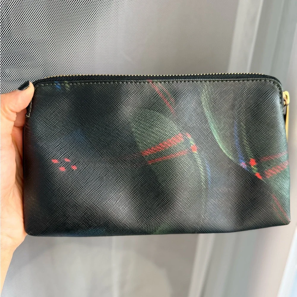 L.A.M.B. Navy Tartan Plaid Print Top Zip Logo Cosmetic Bag Clutch, GENTLY USED‎